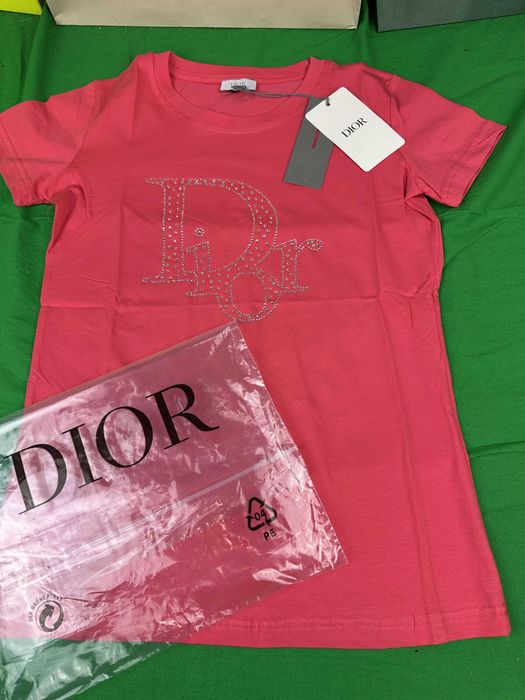 T-shirt damski Dior czerwona Koszulka Nowa Premium kryształki