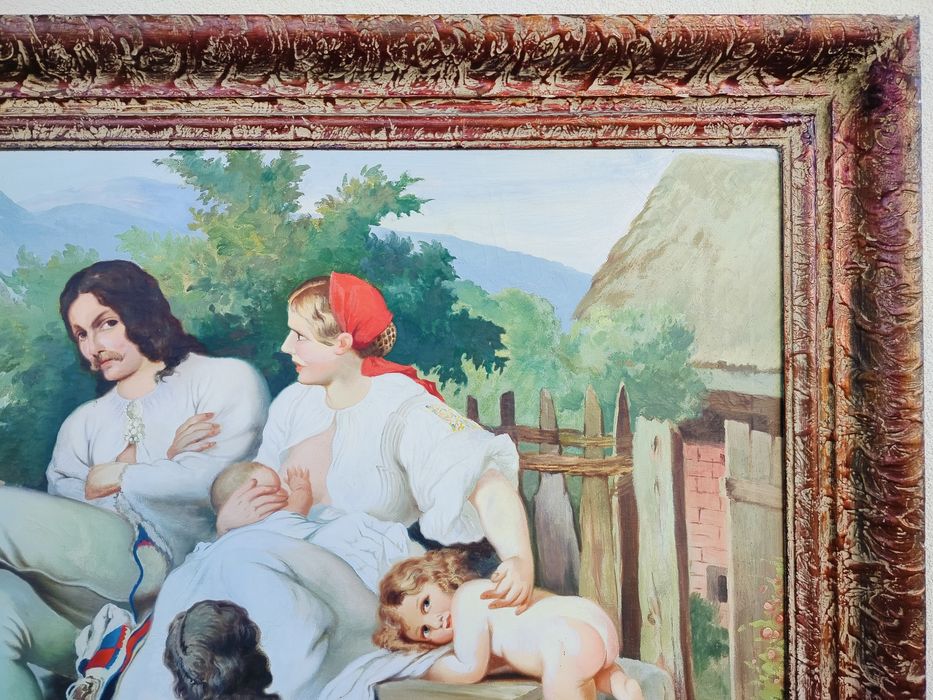 Piekny duży obraz olejny na płótnie Goralska rodzina