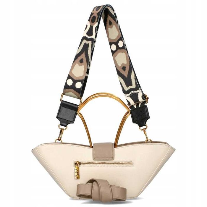 EGO Torebka Listonoszka Damska Odpinany Motyl Skóra Logo Pasek Beżowa