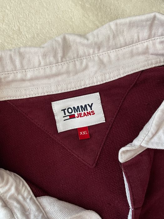 бордовый лонгслив поло кофта tommy jeans