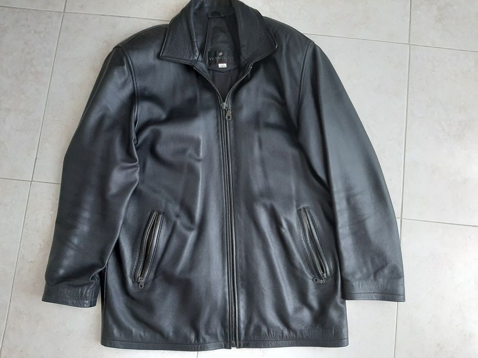 Casaco homem preto pele, boa qualilade