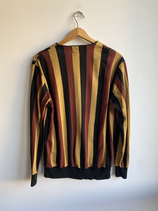 Sweter w beżowe brązowe pasy dekolt v tennis S 36 vintage Lacoste