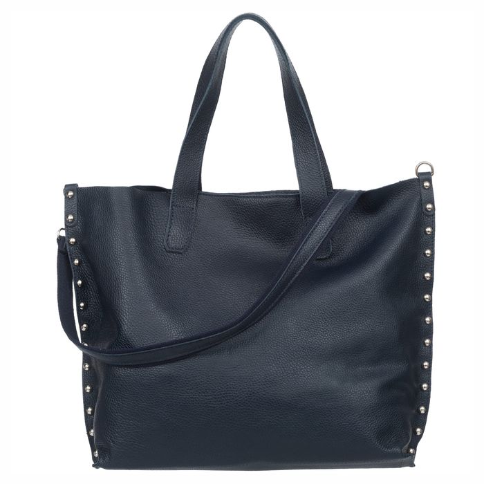 VERA PELLE torebka damska skórzana shopper z ćwiekami V494 granatowa