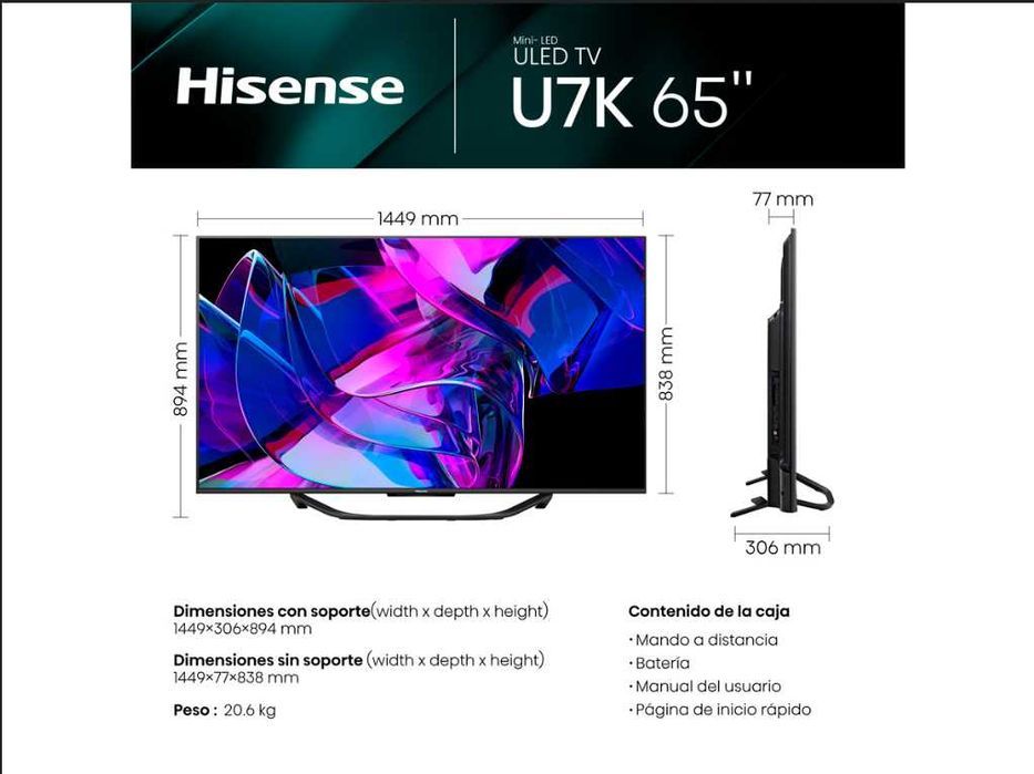 Televisão - Smart TV Hisense U7KQ 4K Mini-LED 65"
