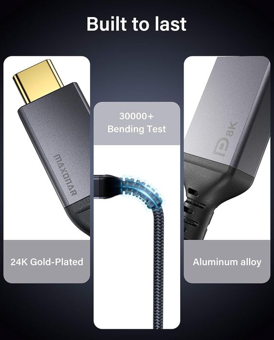 Adapter USB C DisplayPort 8K, 60Hz Maxonar