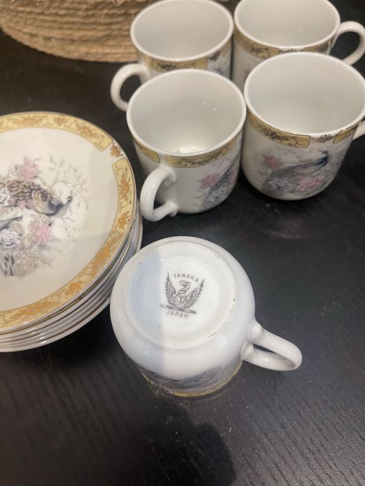 Conjunto de Café Japonês Tanaka – Porcelana Casca de Ovo c/ Pavões