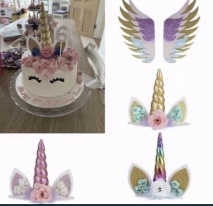 Topper na tort jednorożec skrzydła ozdoba ciasto róg