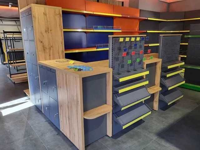 Касові прилавки для магазинів. Касові бокси модульні. Торгове обладнання. Торгові стелажі. Вітрини для випічки. Кавомодулі