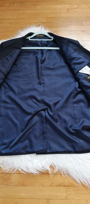 Marynarka Enrico Masarotti 56/ XL granat prążek 100% wełna, 150's