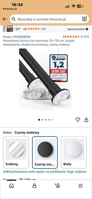Karnisz rozporowy czarny mat