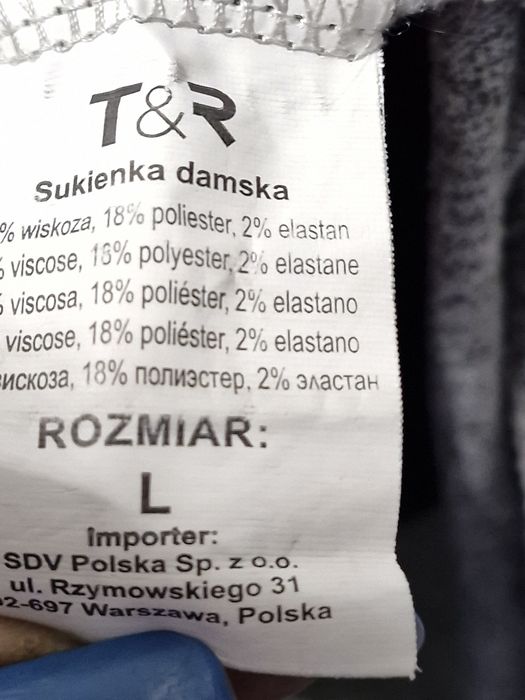 Szara sukienka damska zimowa  z dzianiny oversize z kapturem L Tom&Ros