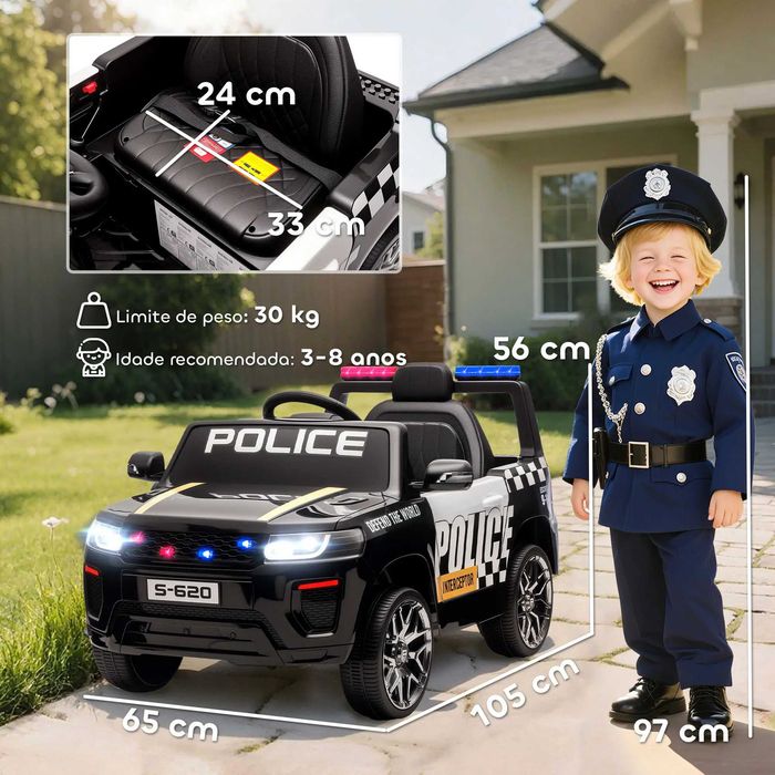 Carro Elétrico para Crianças de Polícia 12V com Motor