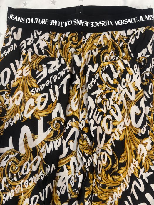 Versace Jeans Couture Legginsy S Slim Fit Czarne Złote Wzory