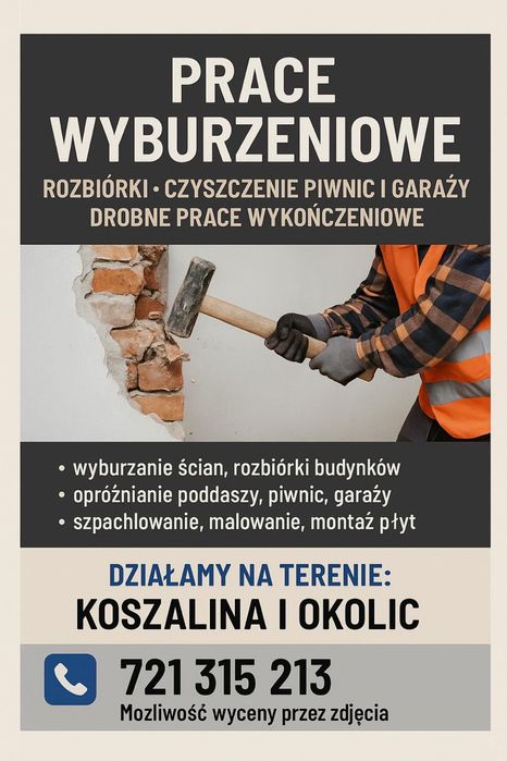 Prace Rozbiórkowe • Wyburzenia  • Drobne Prace Budowlane