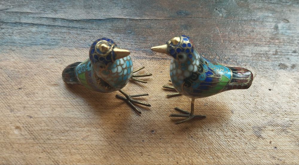 Par passarinhos vintage cloisonné