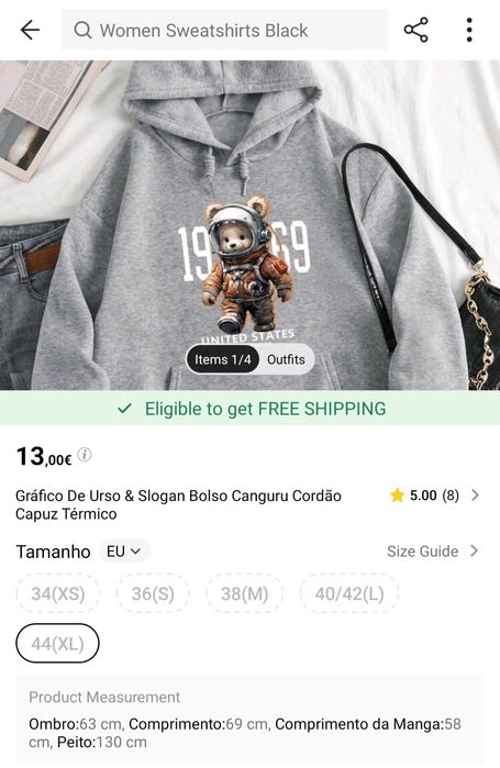 Gráfico De Urso & Slogan Bolso Canguru Cordão Capuz Térmico