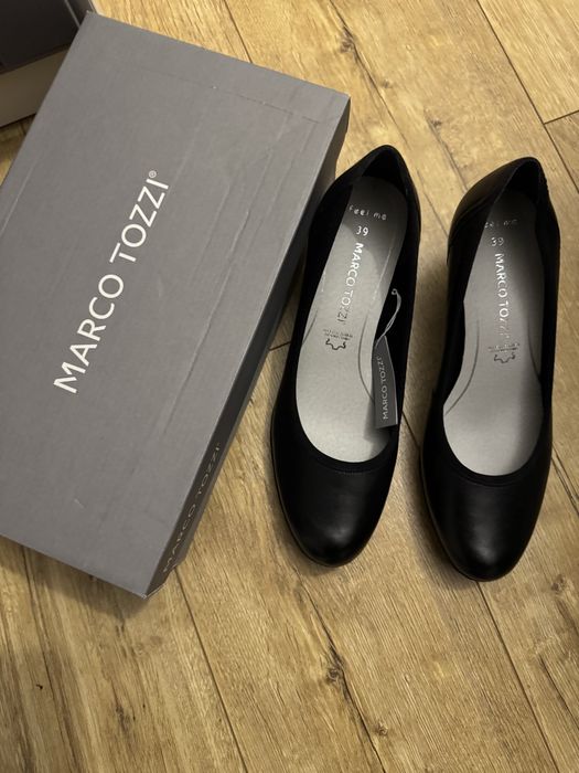Czółenka buty skóra na gumownej podeszwie marco tozzi NOWE czarne 39