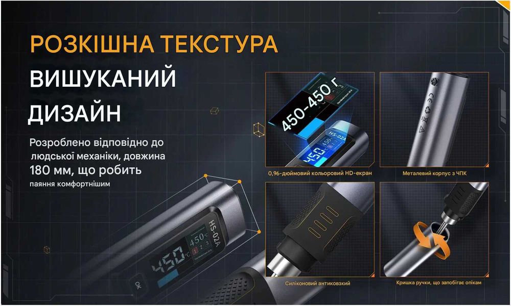 цифровий паяльник Fnirsi HS-02A 100 Вт 100°C-450°C USB-C