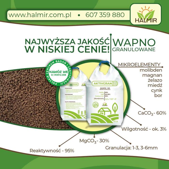 Wapno nawozowe granulowane kredowe / magnezowe WYSOKOREAKTYWNE