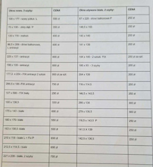 Okna  nowe i używane PCV różne wymiary