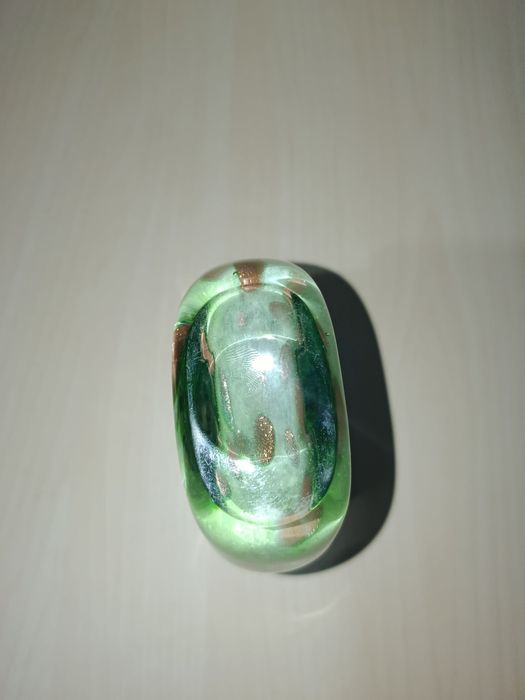 Vaso de Vidro Artístico Italiano Crisalcor – Verde com Detalhes Cobre,