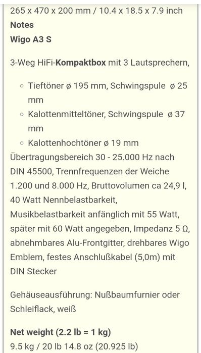 Акустическая система Wigo A3s (W.Germany).ЗВУК!!! Состояние!!!