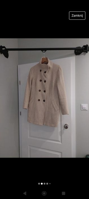 Jasny, kremowy, wełniany płaszcz Esprit. 40. Wool.