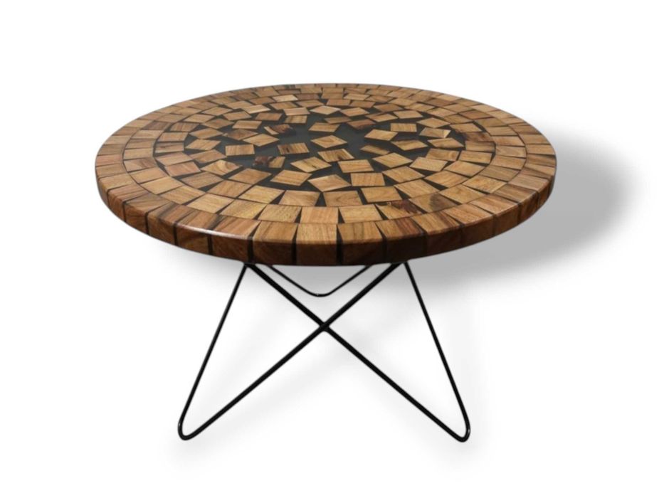 Stolik kawowy "Bricks" 60cm | orzech włoski | żywica czarny okrągły