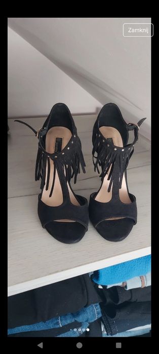 Buty sandałki szpilki z frędzlami czarne rozmiar 35