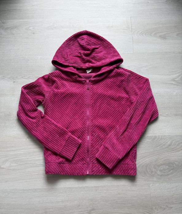 Rozpinana bluza welurowa z kapturem | Malinowa | Rozmiar 146
