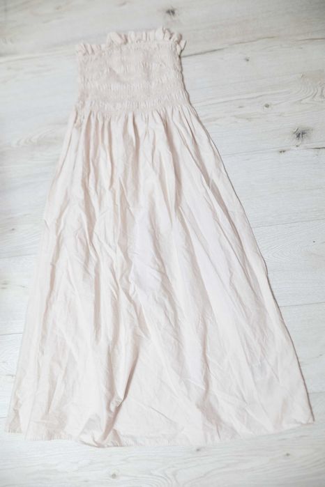 Kremowa sukienka z marszczeniem maxi H&M M