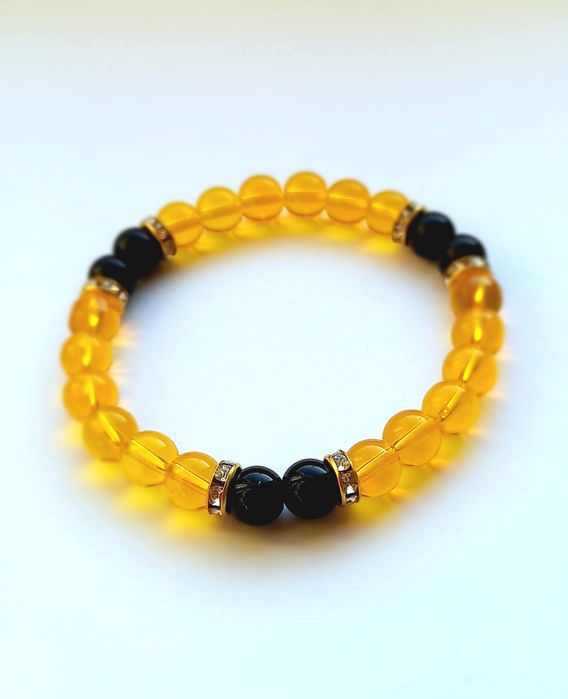 Парні браслети "сила і вогонь" - чорний агат і цитрин