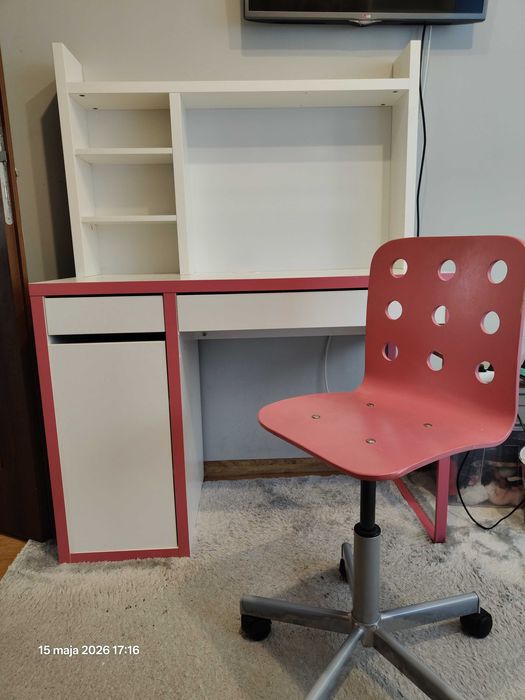 Biurko Ikea Mickey, nadstawka, krzesło