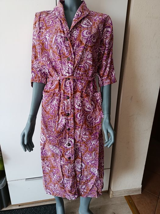 Sukienka koszulowa vintage boho maxi paisley L XL 42 44 oversize retro