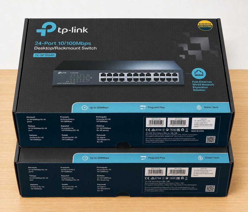 Kompletny zestaw LAN – Szafa Rack 9U + 2× TP-Link + Patch Panele + Okablowanie