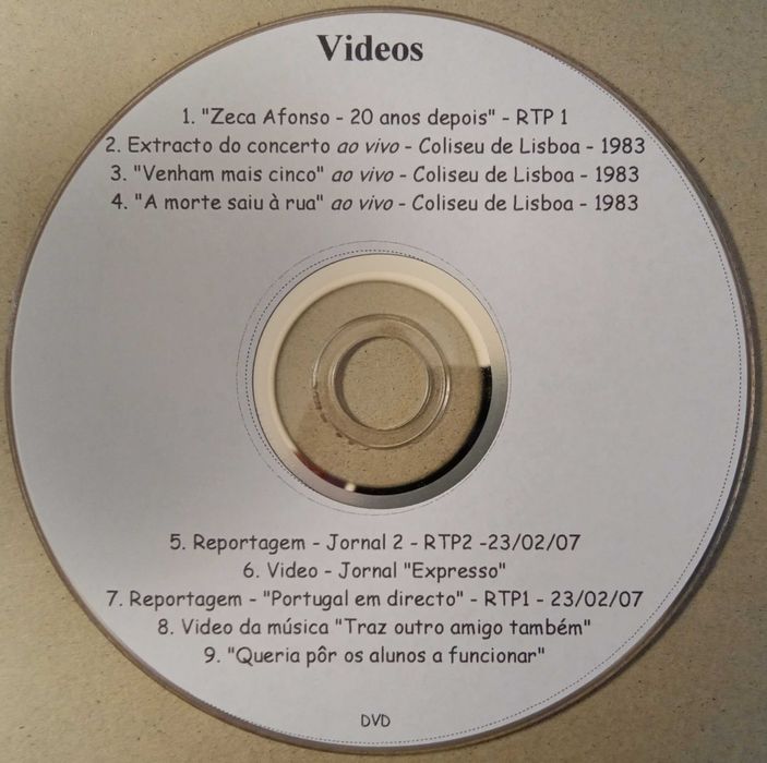 José Afonso	- - - - -		Conversas e Videos	- - - - -	2 X DVD