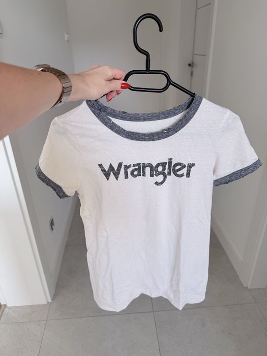 Koszulka Wrangler xs/s pudrowo różowa z szarym koło
