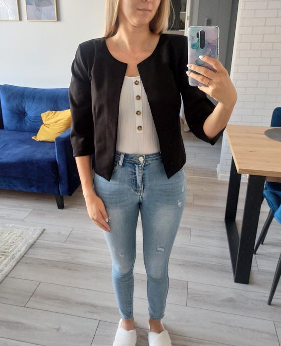 Czarny żakiet z rękawami 3/4 XS/S