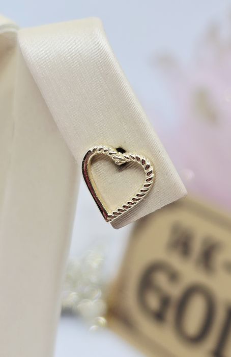 Złote kolczyki wtykane serca próba 585 14k