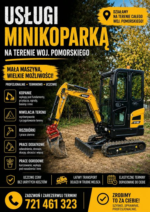 Usługi Minikoparką / woj. Pomorskie / 721 - 461 - 323