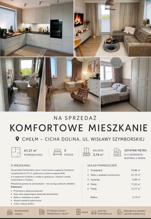 3-pokojowe mieszkanie 61,21 m² | Cicha Dolina | ul. Wisławy Szymborskiej