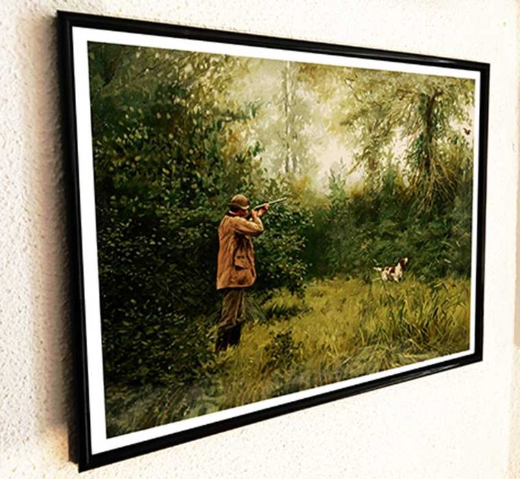 Quadro com cena de caça à Galinhola