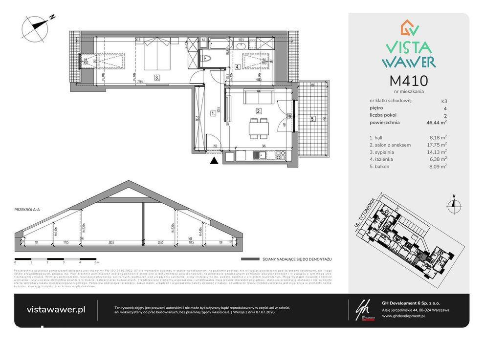 2-pokojowe mieszkanie 46m2 + balkon