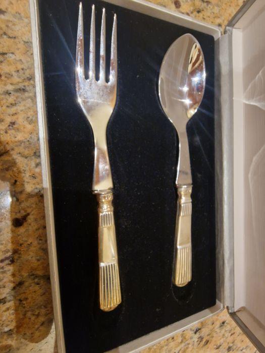Conjunto Talheres Criança em prata e inox - Novo (2 conjuntos)