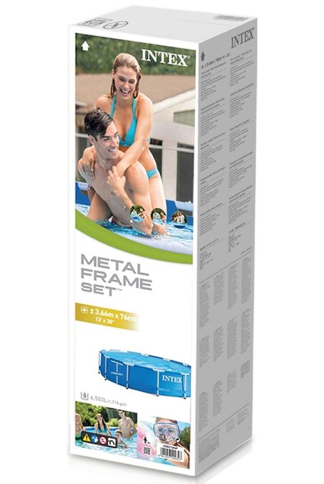 Intex Piscina com estrutura metálica tubular redonda (ø) 3,66 x (h) 0,76 m, cor azul