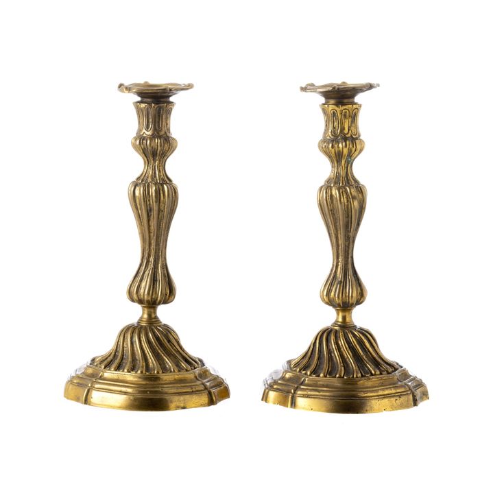 Prata - Par de castiçais em bronze - Século XIX
