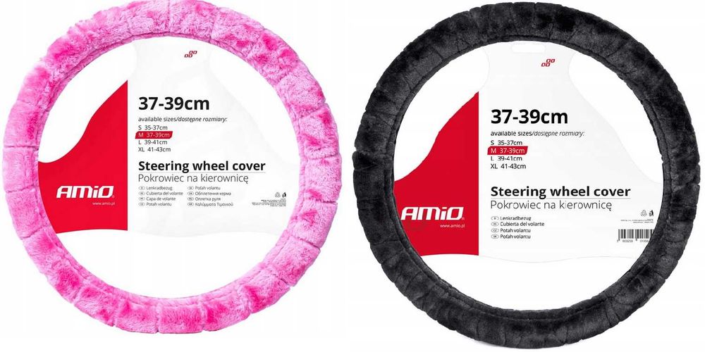 Pokrowiec Kierownicy Pluszowy Futerko Miś Miękki Retro Różowy Czarny