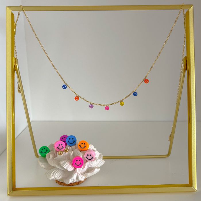 Colar SMILE e brincos aço inoxidável NOVO