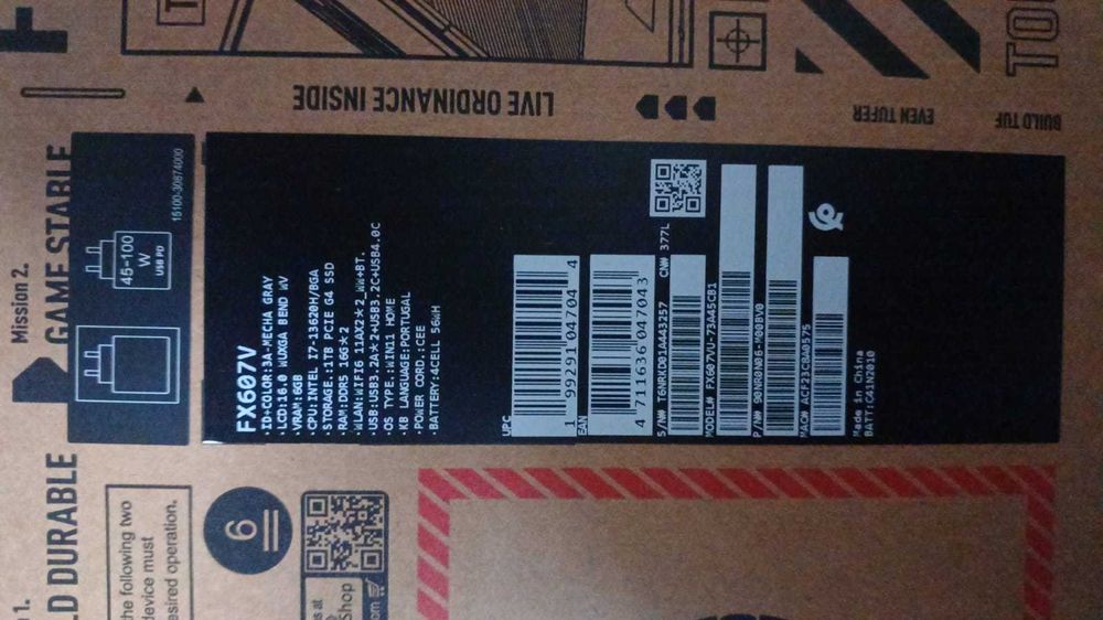 Asus TUF Gaming F16 FX607V intel i7-13620h 16GB RAM SSD 512GB