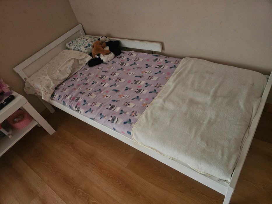 Cama c/estrado ripas, faia, Branca 70x160 cm e colchão